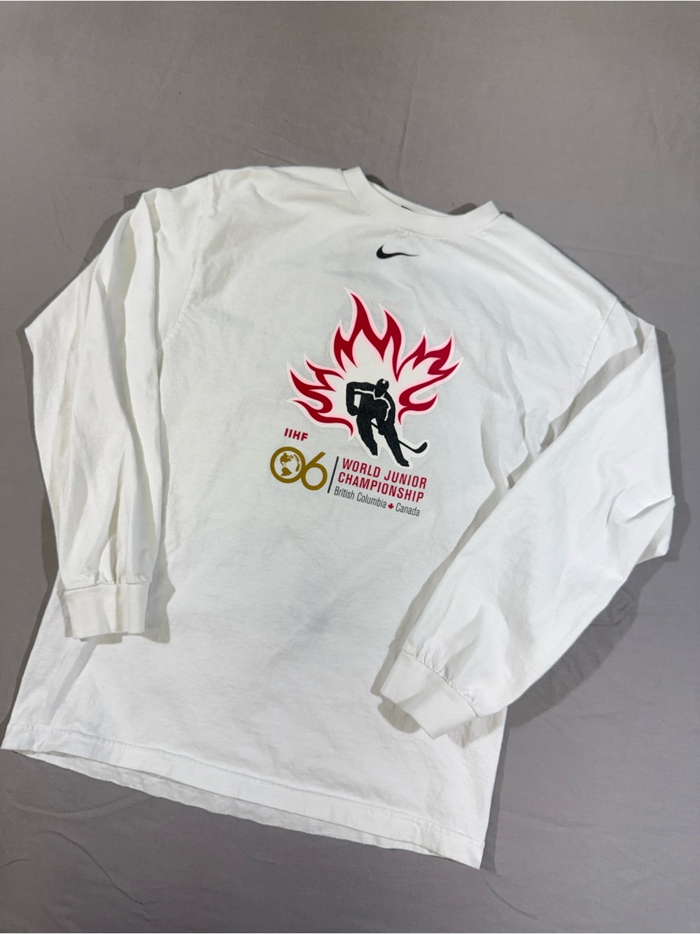 Nike 2006 White Long Sleeve IIHF World Junior Championship Graphic Tee